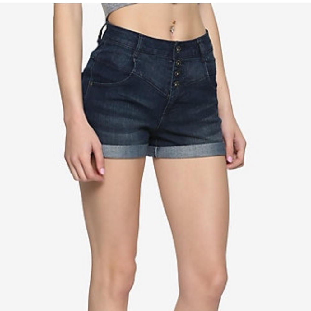 Blackheart indigo high waist v stitch shorts